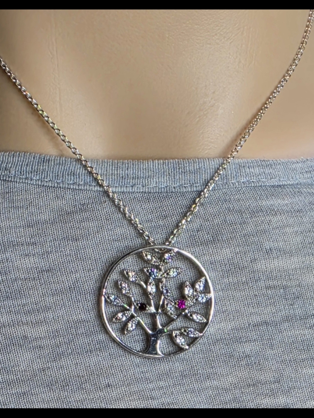 Sterling Silver Tree of Life Pendant Necklace Sparkly CZ Gemstone
